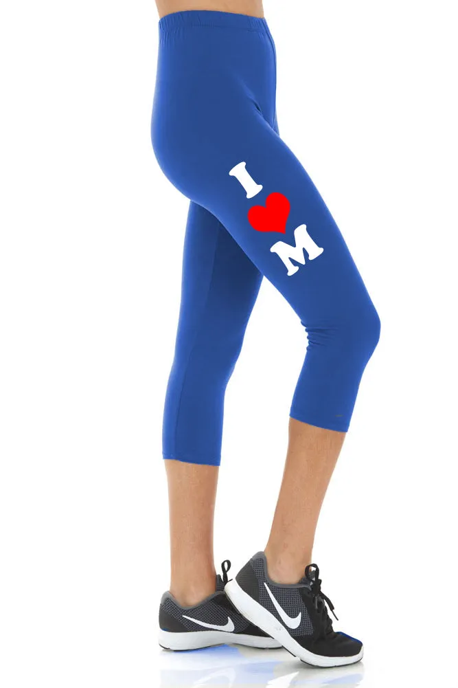 Women's Mother's Day I Heart Mom Buttery Soft Peach Skin Cropped Capri Leggings - Regular Plus and 3X5X