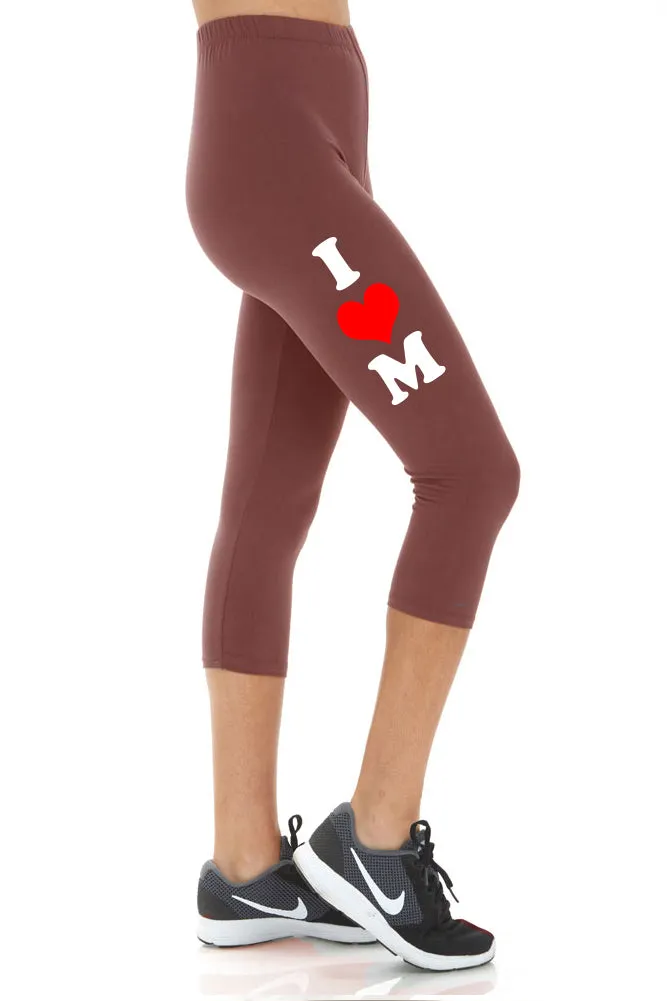 Women's Mother's Day I Heart Mom Buttery Soft Peach Skin Cropped Capri Leggings - Regular Plus and 3X5X