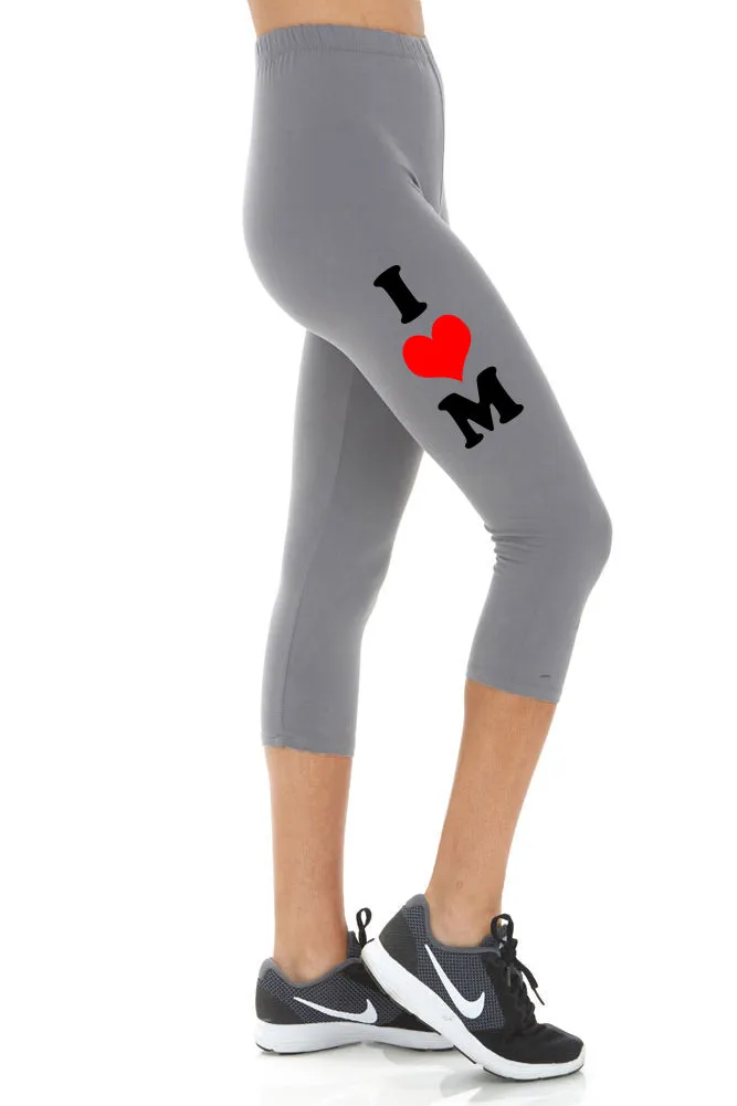 Women's Mother's Day I Heart Mom Buttery Soft Peach Skin Cropped Capri Leggings - Regular Plus and 3X5X