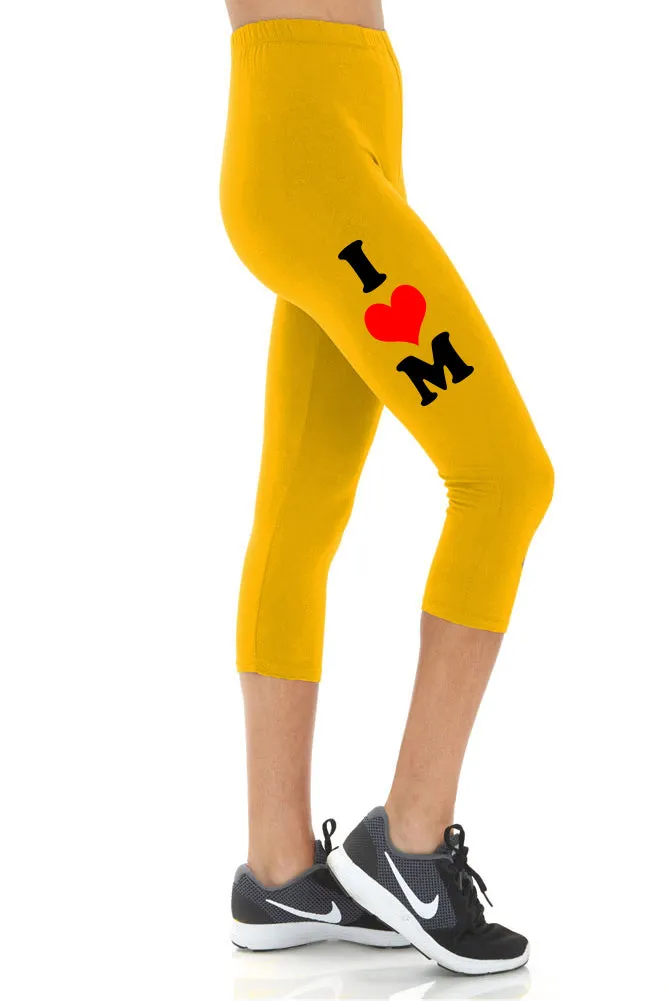 Women's Mother's Day I Heart Mom Buttery Soft Peach Skin Cropped Capri Leggings - Regular Plus and 3X5X