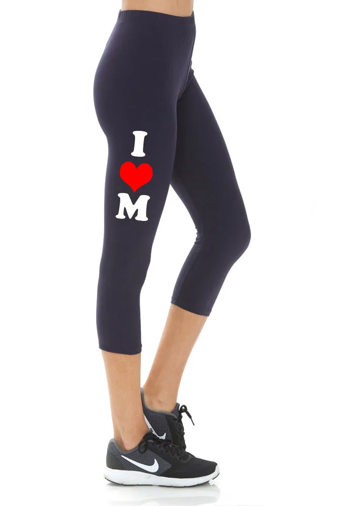 Women's Mother's Day I Heart Mom Buttery Soft Peach Skin Cropped Capri Leggings - Regular Plus and 3X5X