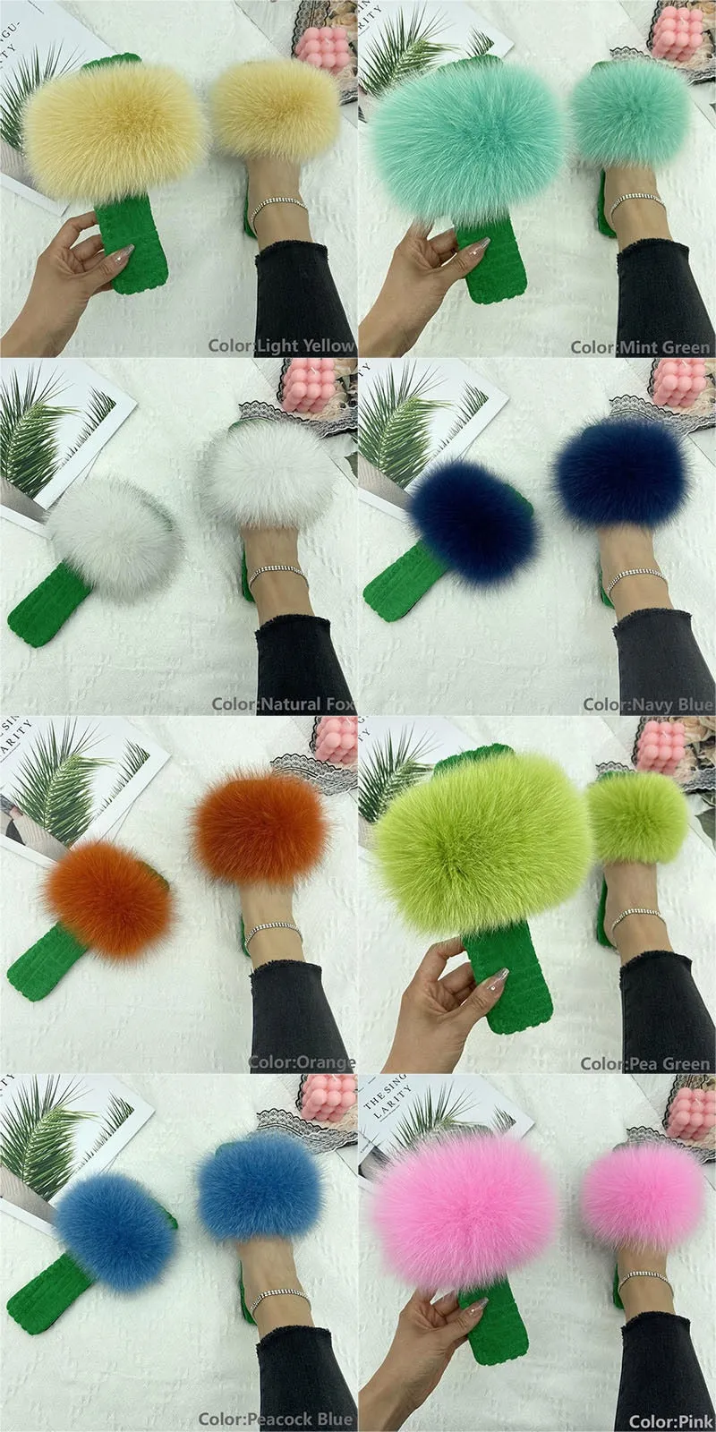 Women's Pink Sexy Casual Real Fur Slides Fluffy Flat House Slippers