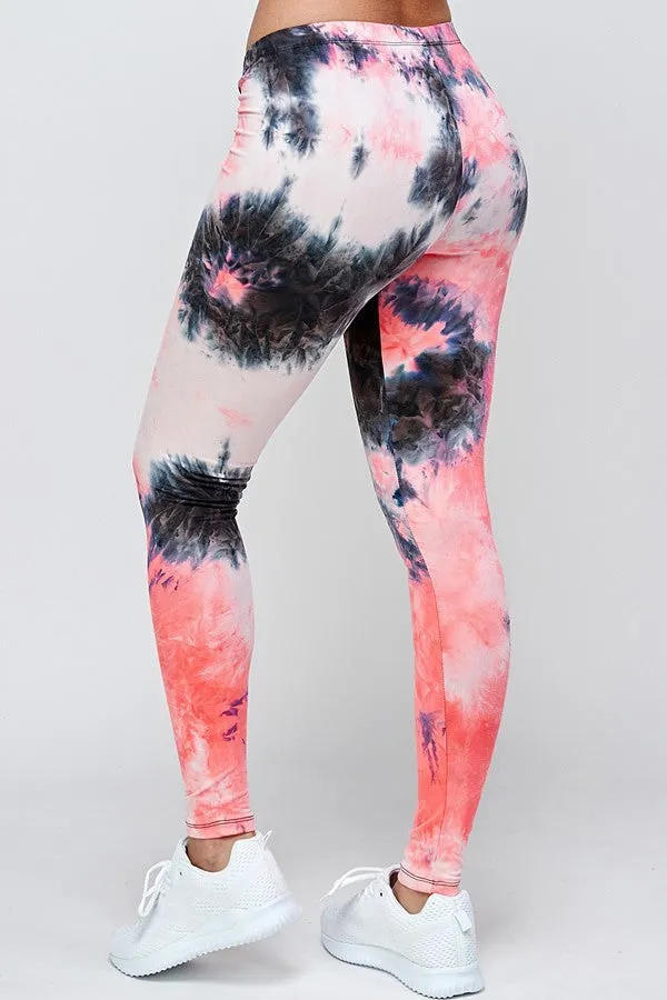 Women's Regular Colorful Tie Dye Printed Leggings - Coral Grey