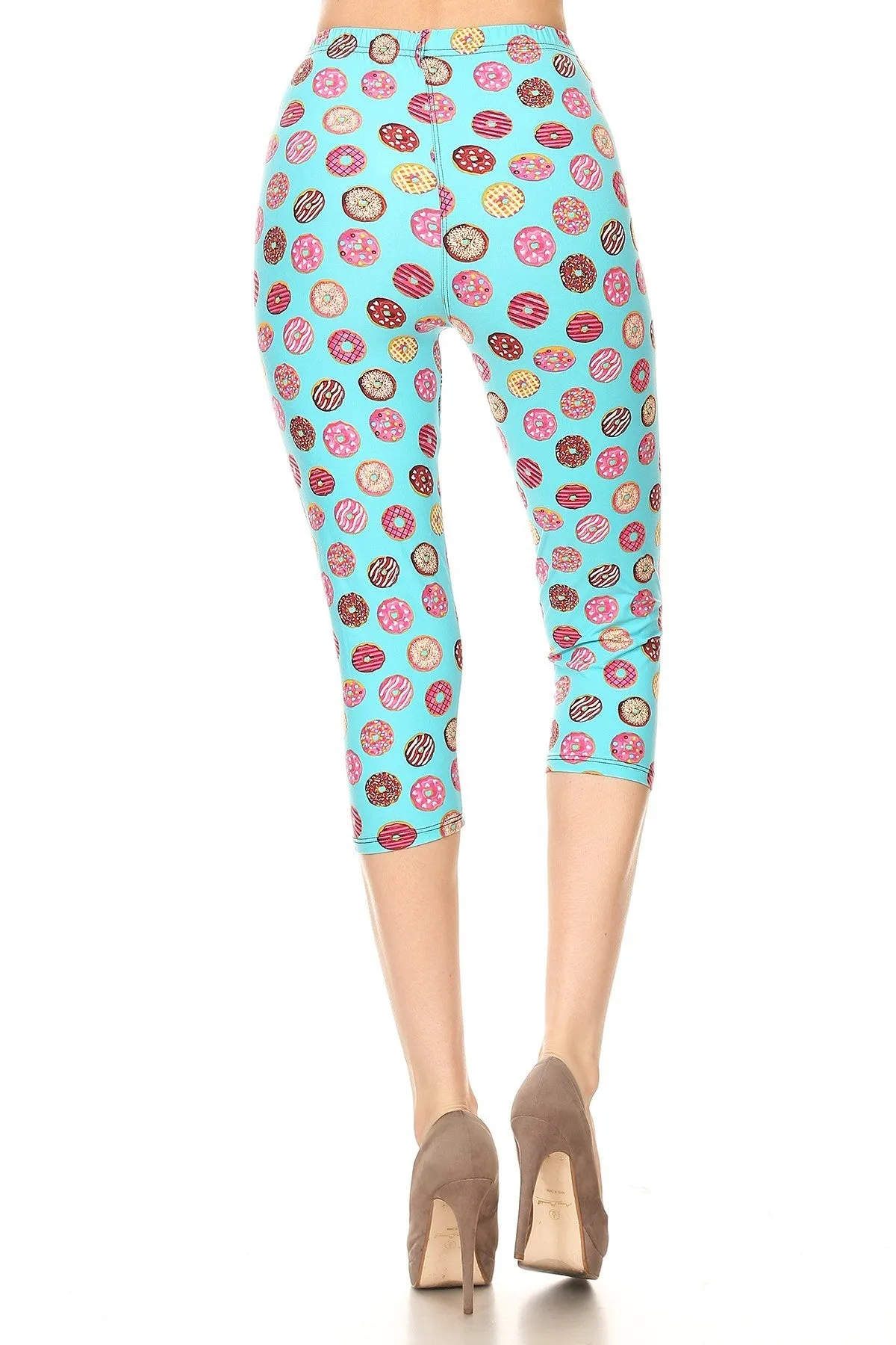 Women's Regular Donuts Yum Yum Printed Cropped Capri Leggings