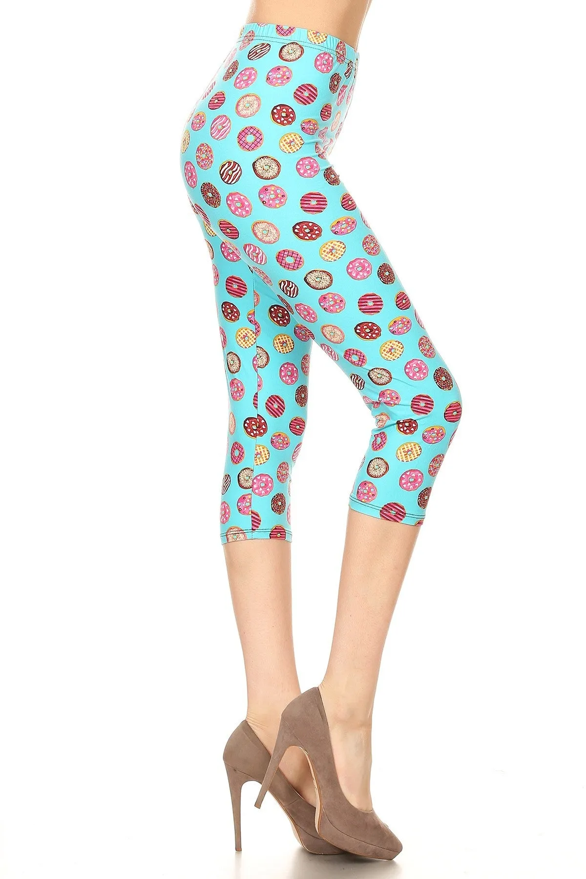 Women's Regular Donuts Yum Yum Printed Cropped Capri Leggings