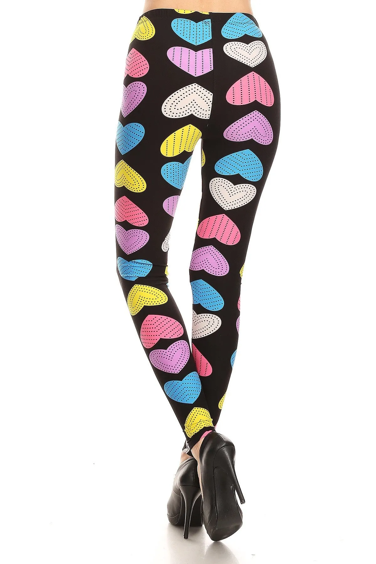 Women's Regular Pink Yellow Blue Big hearts Pattern Printed Leggings