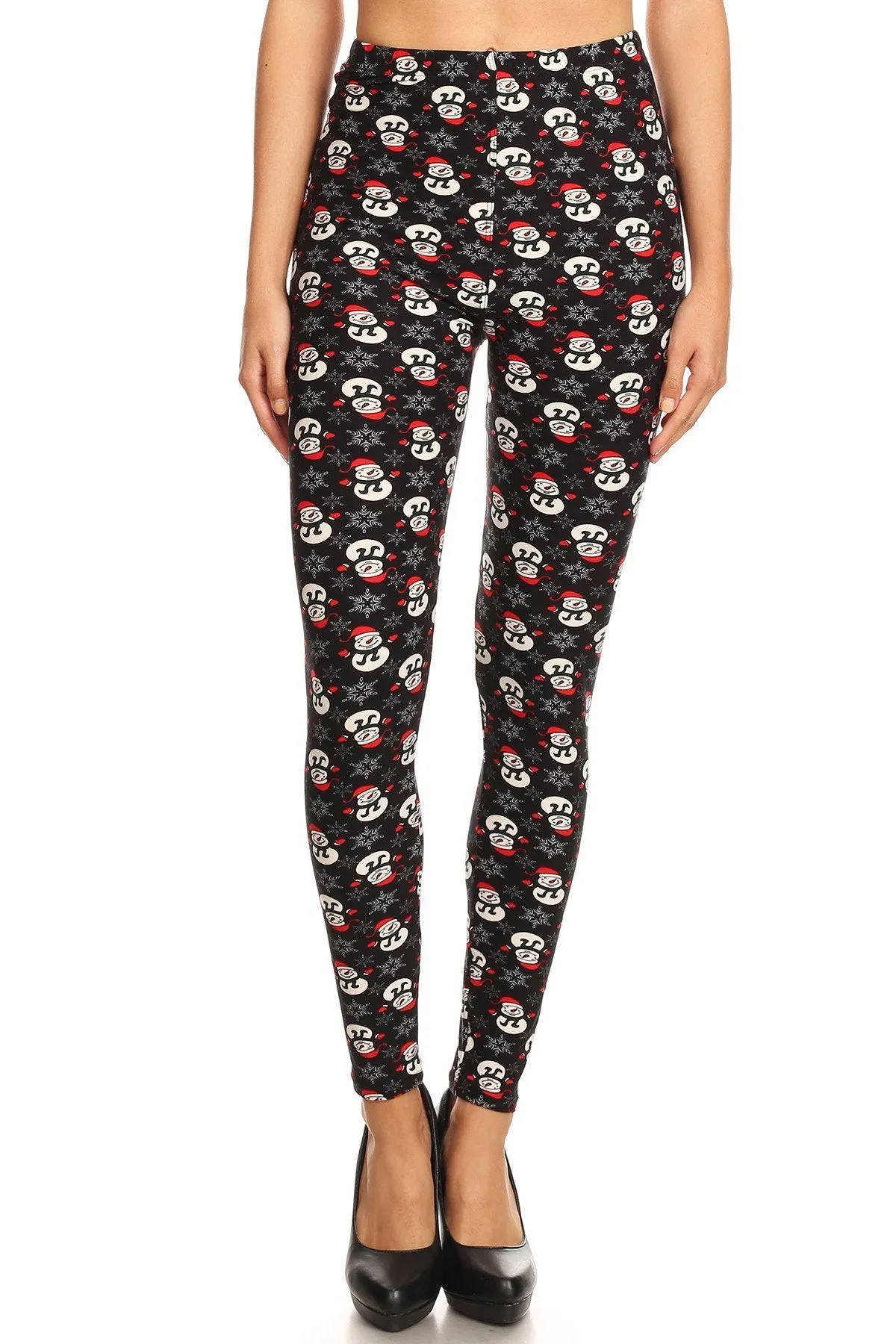 Women's Regular Snowman with Red Hat Glove Pattern Printed Leggings