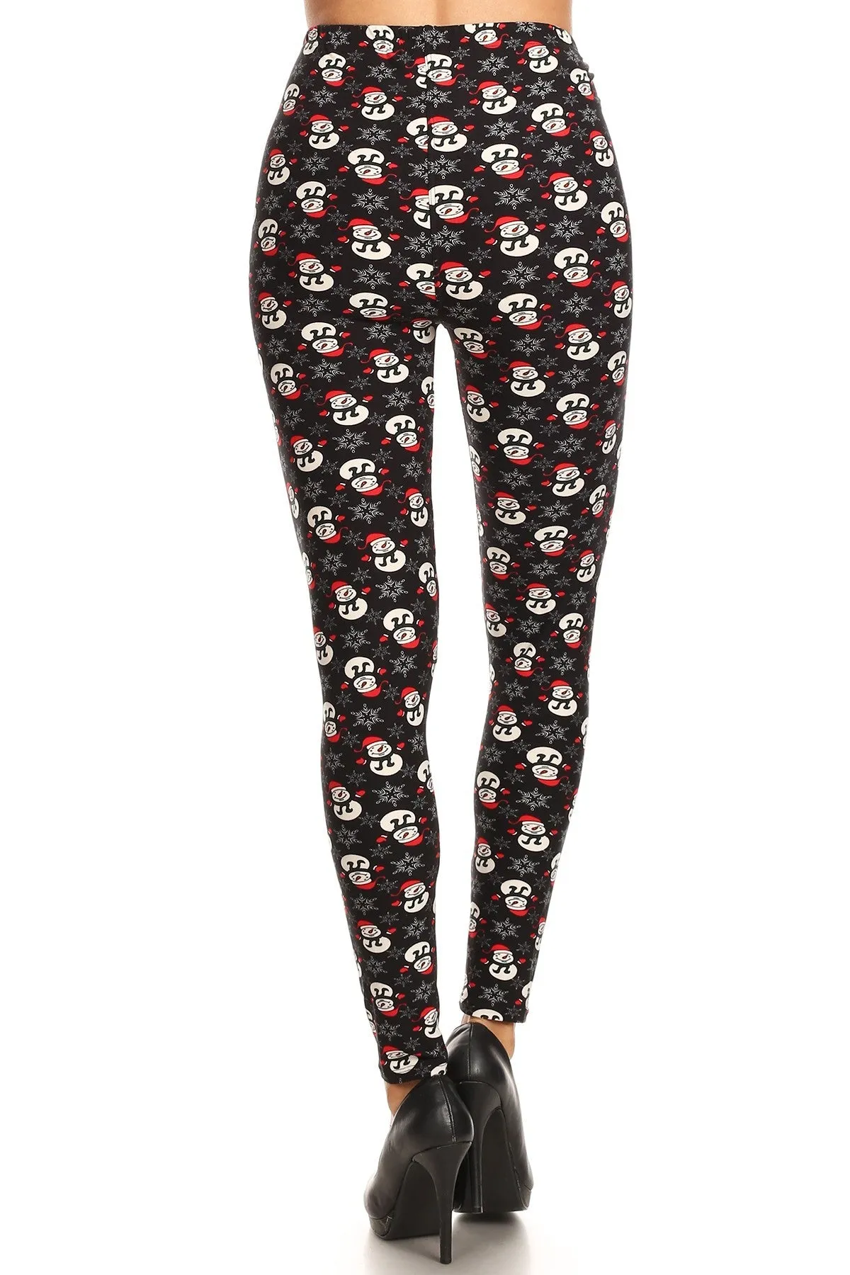 Women's Regular Snowman with Red Hat Glove Pattern Printed Leggings