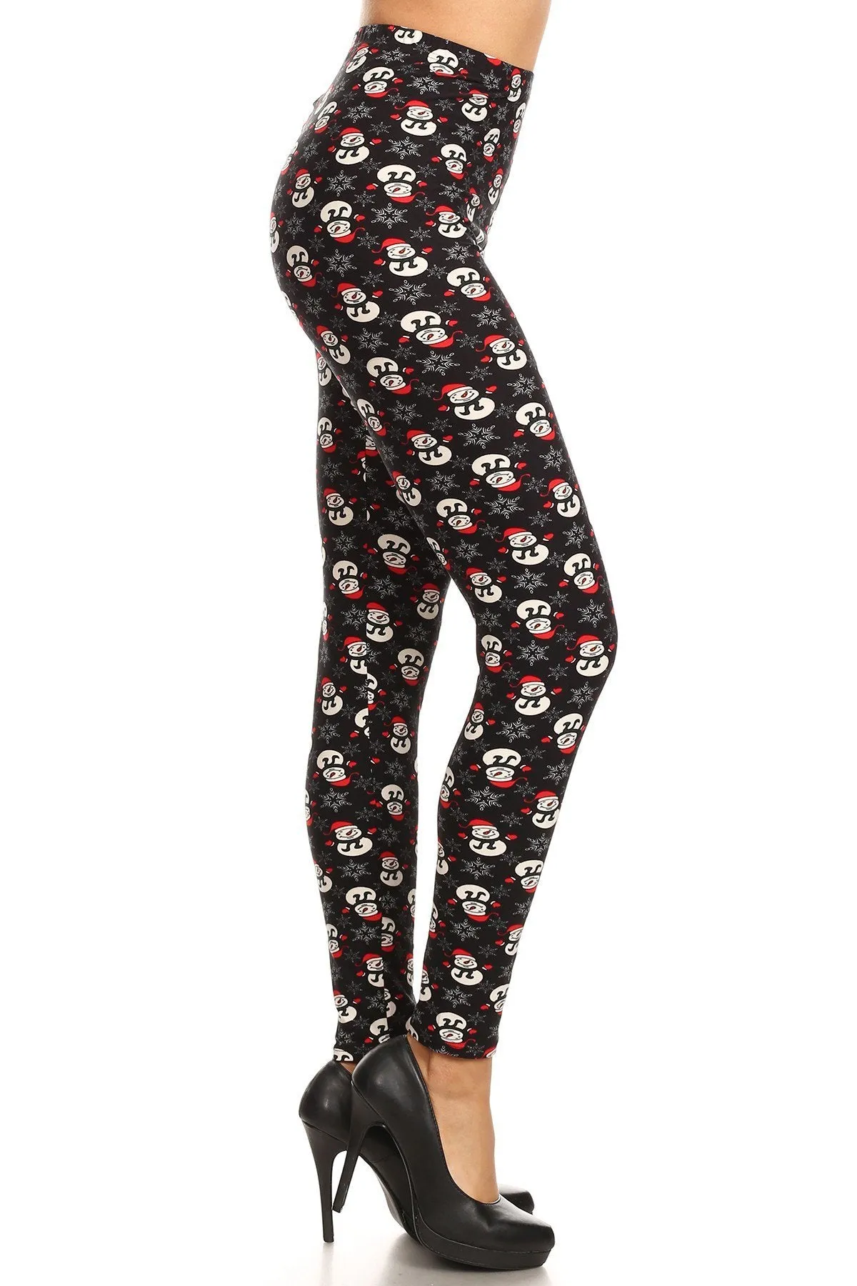 Women's Regular Snowman with Red Hat Glove Pattern Printed Leggings