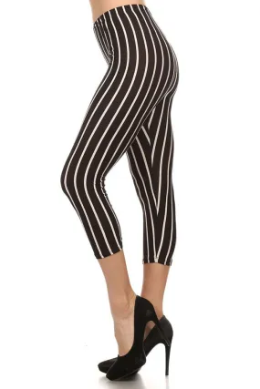 Women's Regular Vertical Striped Pattern Print Carpi Leggings - White Black