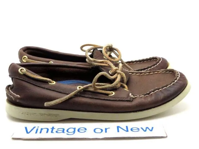 Women's sperry top sider authentic original 2 eye brown leather boat shoes sz 6m