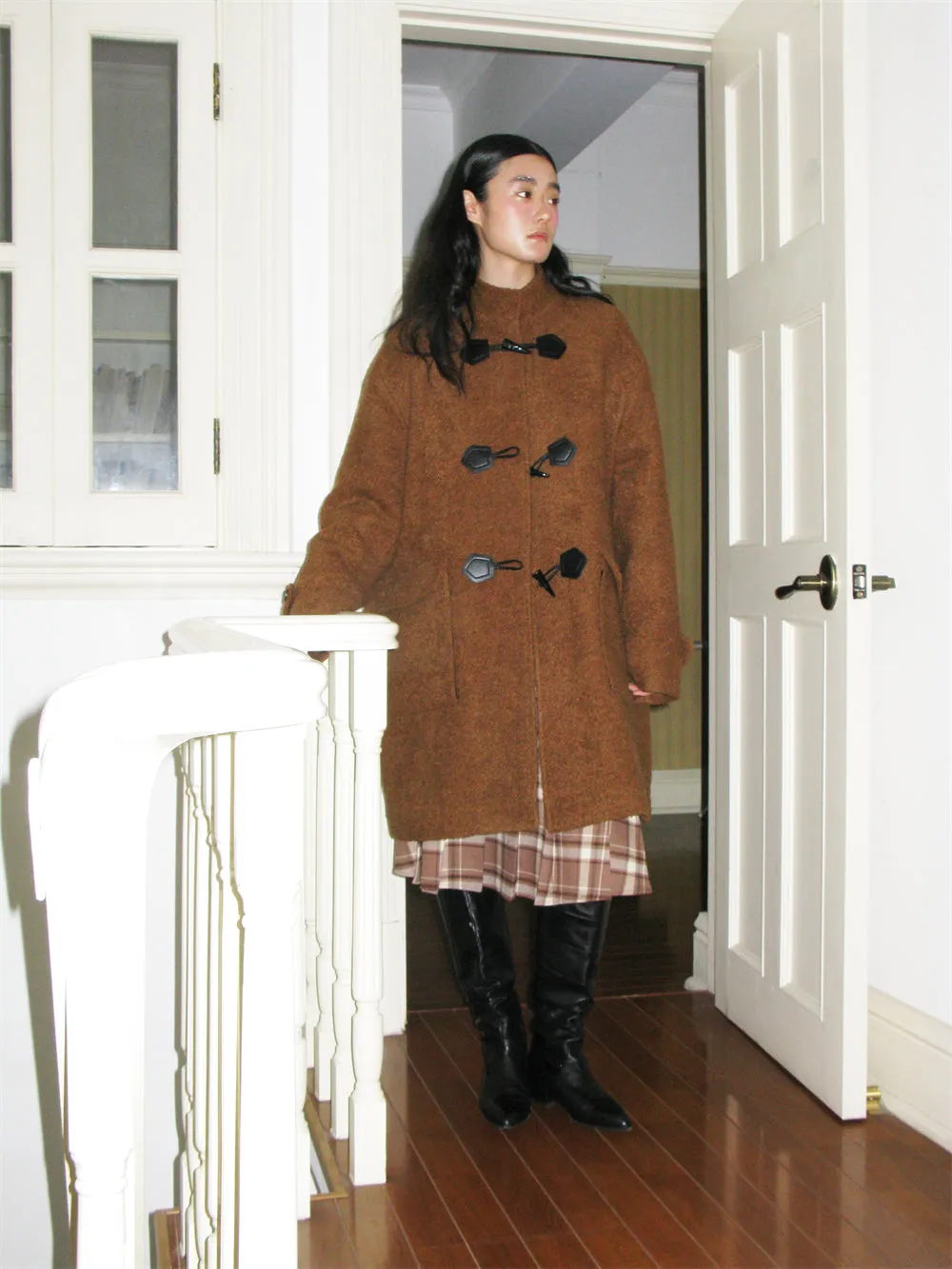 Wool Big-Pocket Toggle-Button Wool Retro Oversize Coat