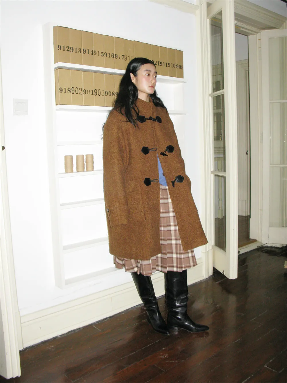 Wool Big-Pocket Toggle-Button Wool Retro Oversize Coat