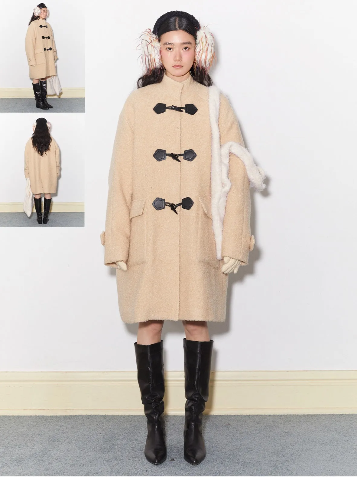 Wool Big-Pocket Toggle-Button Wool Retro Oversize Coat