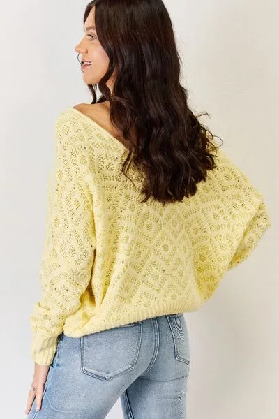 Yellow V-Neck Long Sleeve Sweater