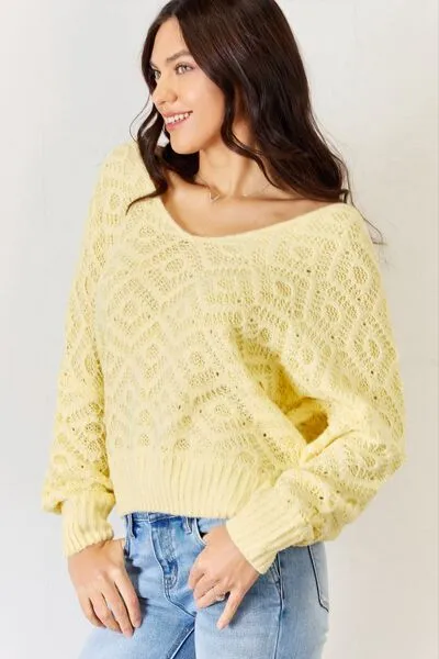 Yellow V-Neck Long Sleeve Sweater