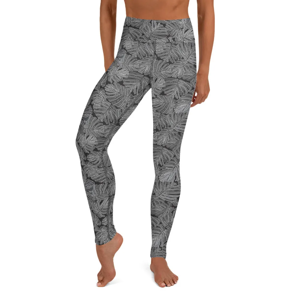 Yoga Leggings in Black Palm Print