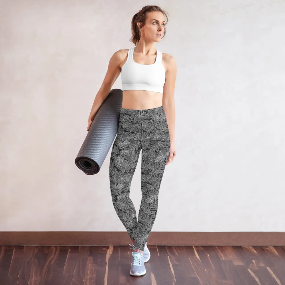 Yoga Leggings in Black Palm Print