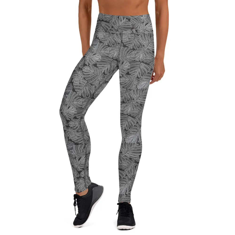 Yoga Leggings in Black Palm Print