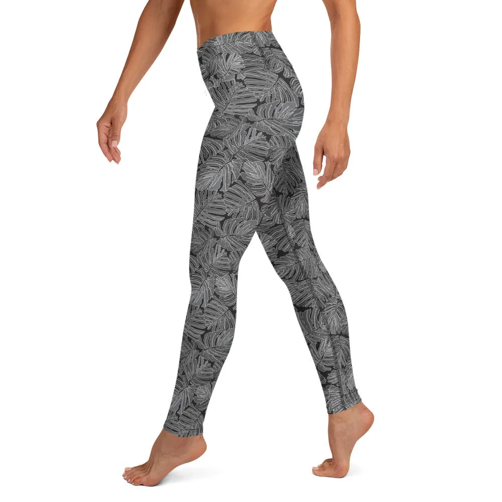 Yoga Leggings in Black Palm Print