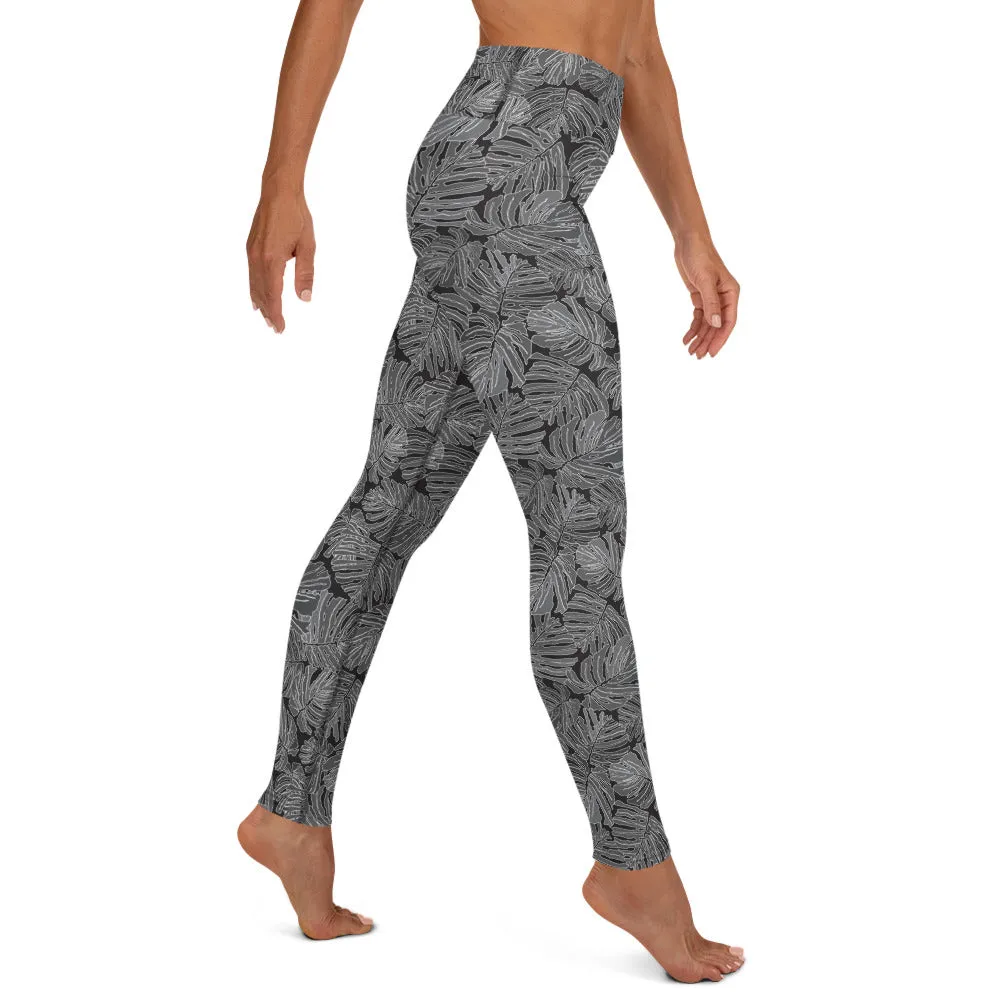 Yoga Leggings in Black Palm Print