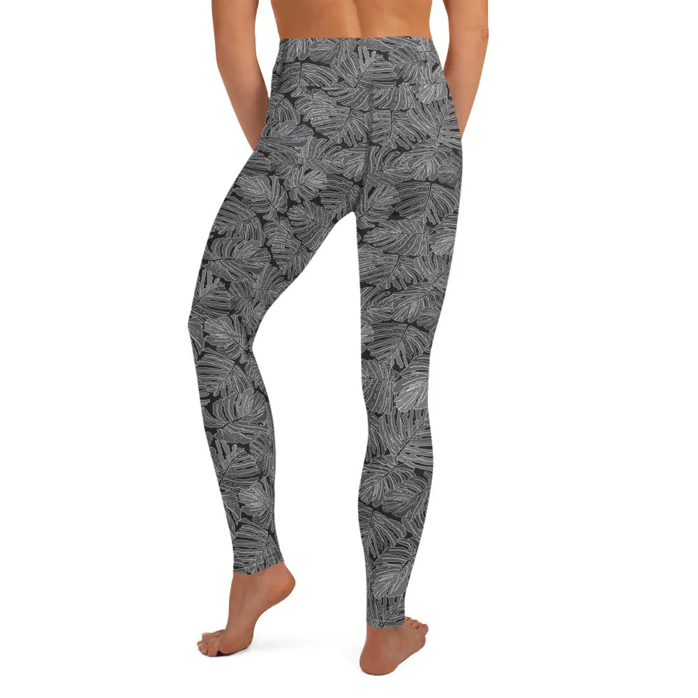 Yoga Leggings in Black Palm Print